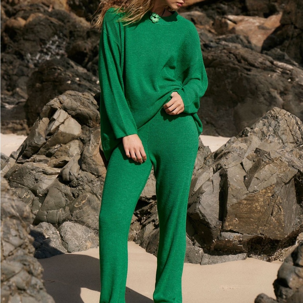 Free People Green Knit Pants and Top Set